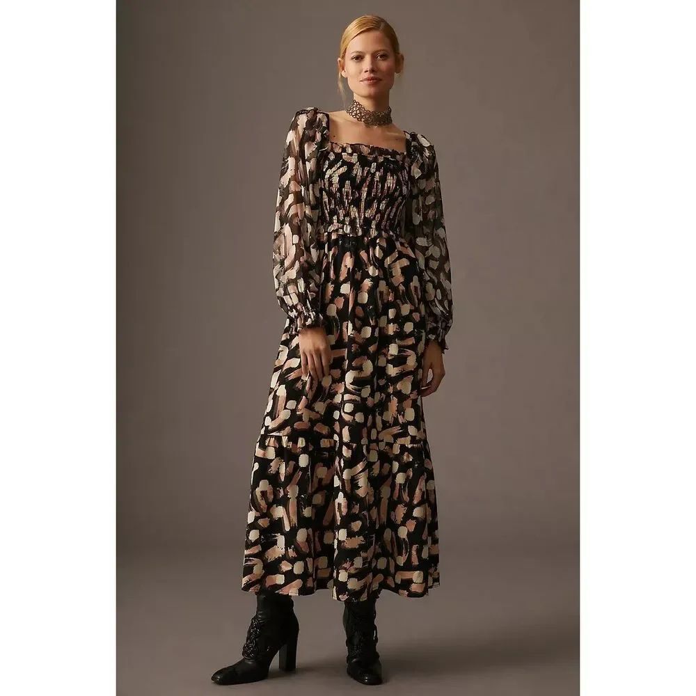 Anthropologie Moon River Smocked Square-Neck Dress